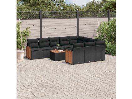 11dílná zahradní sedací souprava s poduškami černá polyratan 3228022