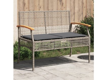 Zahradní lavice s poduškou šedá polyratan akáciové dřevo 366256