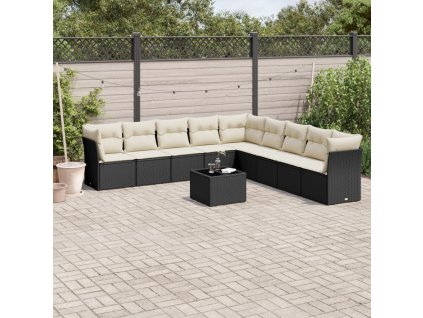 10dílná zahradní sedací souprava s poduškami černá polyratan 3249625