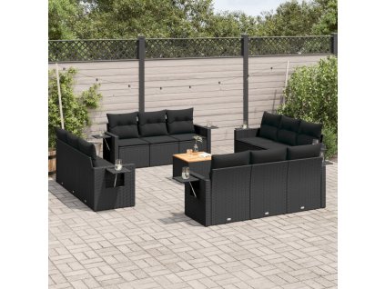 13dílný zahradní sedací souprava s poduškami černý polyratan 3256825