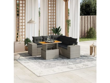 6dílná zahradní sedací souprava s poduškami šedá polyratan 3272635