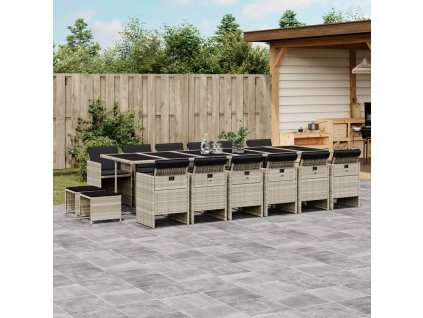 17dílný zahradní jídelní set s poduškami světle šedý polyratan 3210647