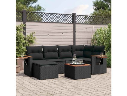 7dílná zahradní sedací souprava s poduškami černá polyratan 3227021