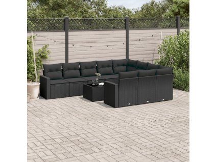 11dílná zahradní sedací souprava s poduškami černá polyratan 3219485
