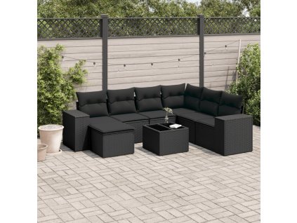 8dílná zahradní sedací souprava s poduškami černá polyratan 3222904