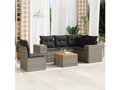 6dílná zahradní sedací souprava s poduškami šedá polyratan 3225451