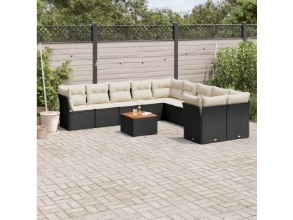 11dílná zahradní sedací souprava s poduškami černá polyratan 3223851