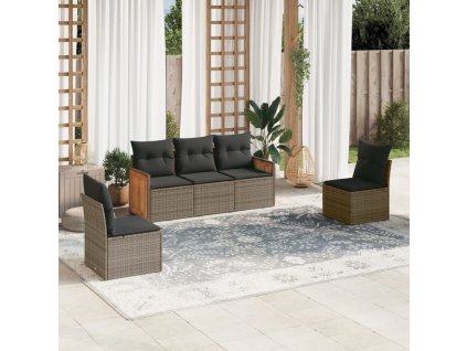 5dílná zahradní sedací souprava s poduškami šedá polyratan 3227530