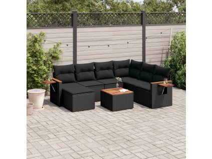 8dílná zahradní sedací souprava s poduškami černá polyratan 3227049