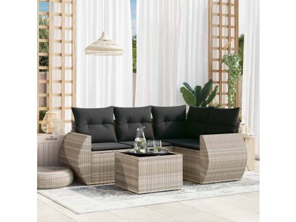 5dílná zahradní sedací souprava a podušky světle šedá polyratan 3253659