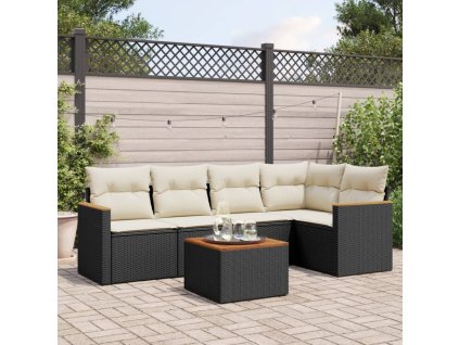 6dílná zahradní sedací souprava s poduškami černá polyratan 3258353