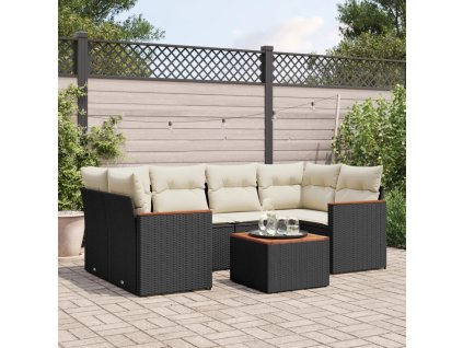 7dílná zahradní sedací souprava s poduškami černá polyratan 3258199