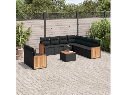 10dílná zahradní sedací souprava s poduškami černá polyratan 3227784
