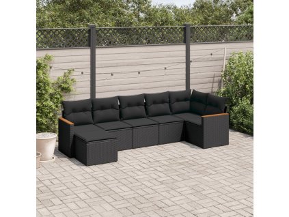 7dílná zahradní sedací souprava s poduškami černá polyratan 3226188