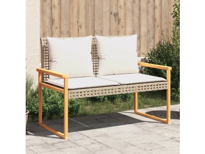 Zahradní lavice s poduškou mix béžové polyratan akáciové dřevo 365863
