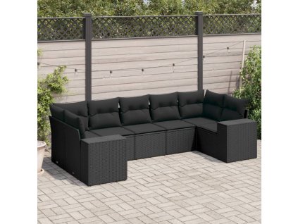 7dílná zahradní sedací souprava s poduškami černá polyratan 3255322