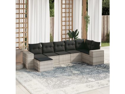 7dílná zahradní sedací souprava a podušky světle šedá polyratan 3255219