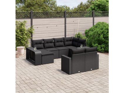 10dílná zahradní sedací souprava s poduškami černá polyratan 3228895