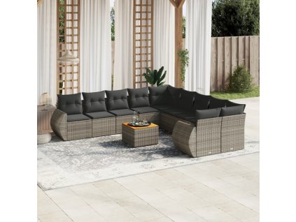 11dílná zahradní sedací souprava s poduškami šedá polyratan 3257530