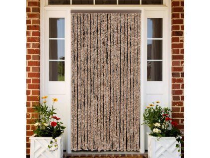 Závěs proti hmyzu béžový a tmavě hnědý 90 x 200 cm žinylka 377320