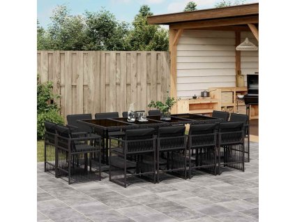 13dílný zahradní jídelní set s poduškami černý polyratan 3211759