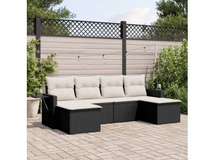 6dílná zahradní sedací souprava s poduškami černá polyratan 3220515
