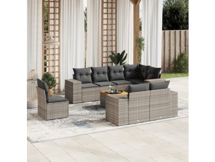 9dílná zahradní sedací souprava s poduškami šedá polyratan 3225542