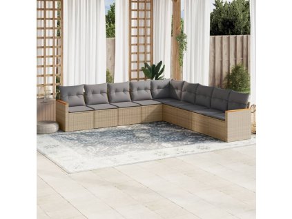 9dílná zahradní sedací souprava a podušky mix béžové polyratan 3226059