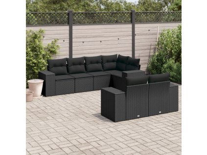 7dílná zahradní sedací souprava s poduškami černá polyratan 3255142