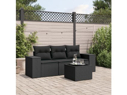 4dílná zahradní sedací souprava s poduškami černá polyratan 3254602
