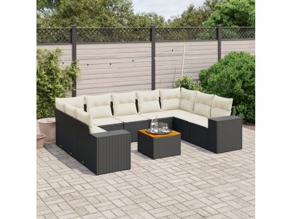 10dílná zahradní sedací souprava s poduškami černá polyratan 3257918