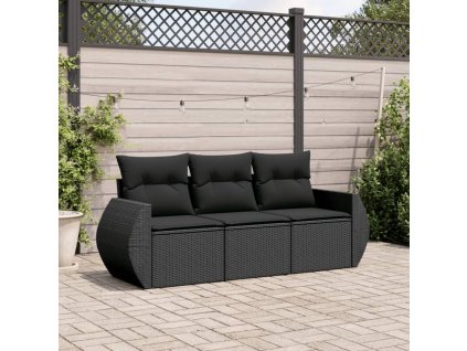 3dílná zahradní sedací souprava s poduškami černá polyratan 3221054