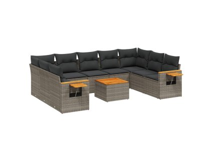 10dílná zahradní sedací souprava s poduškami šedá polyratan 3227124