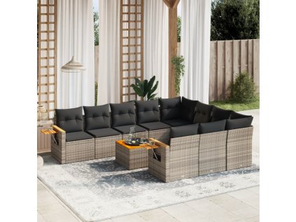 11dílná zahradní sedací souprava s poduškami šedá polyratan 3227187