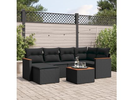 7dílná zahradní sedací souprava s poduškami černá polyratan 3226181