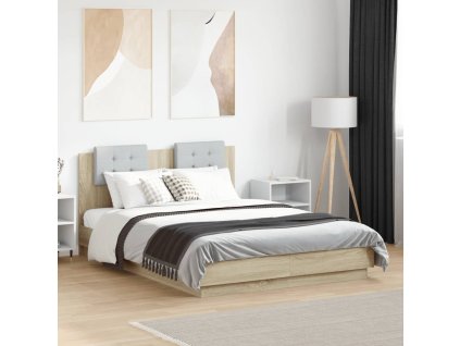 Rám postele s čelem dub sonoma 140 x 190 cm kompozitní dřevo 3209949