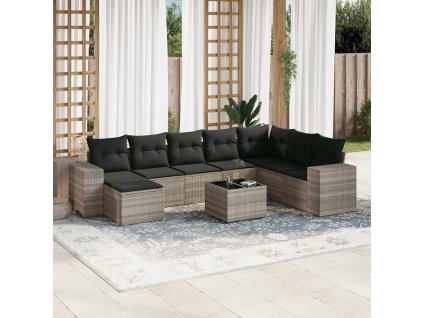 9dílná zahradní sedací souprava a podušky světle šedá polyratan 3222971