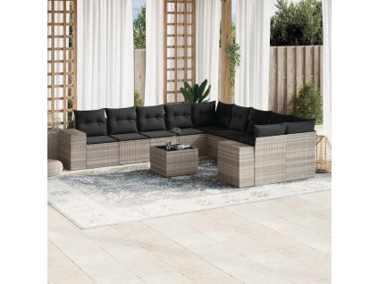 11dílná zahradní sedací souprava s poduškami šedá polyratan 3223121