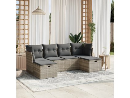 6dílná zahradní sedací souprava a podušky světle šedá polyratan 3263238