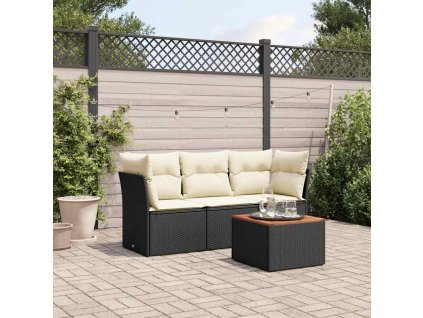 4dílná zahradní sedací souprava s poduškami černá polyratan 3255797