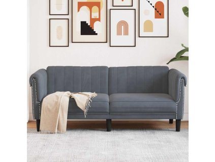 Pohovka 2místná tmavě šedá samet 372576