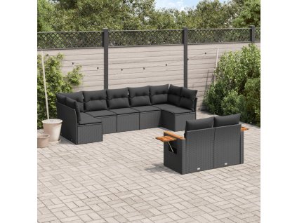 9dílná zahradní sedací souprava s poduškami černá polyratan 3227126