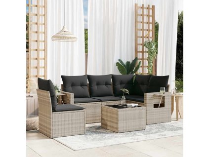 6dílná zahradní sedací souprava a podušky světle šedá polyratan 3220181