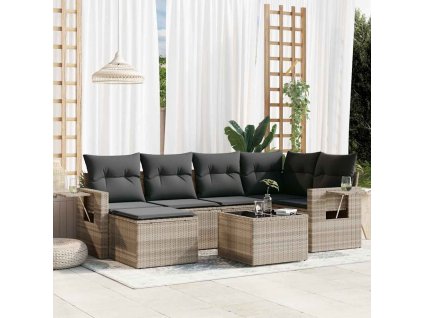 7dílná zahradní sedací souprava a podušky světle šedá polyratan 3220471