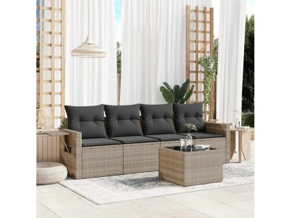 5dílná zahradní sedací souprava a podušky světle šedá polyratan 3219891