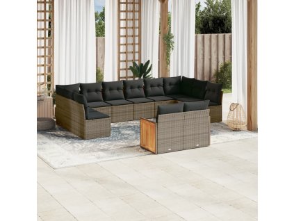 12dílná zahradní sedací souprava s poduškami šedá polyratan 3228125