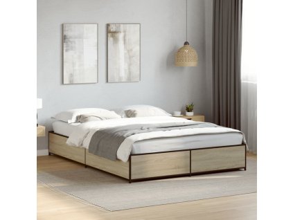 Rám postele dub sonoma 135 x 190 cm kompozitní dřevo a kov 3279858