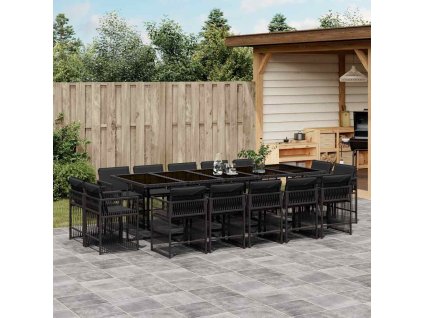 15dílný zahradní jídelní set s poduškami černý polyratan 3211771