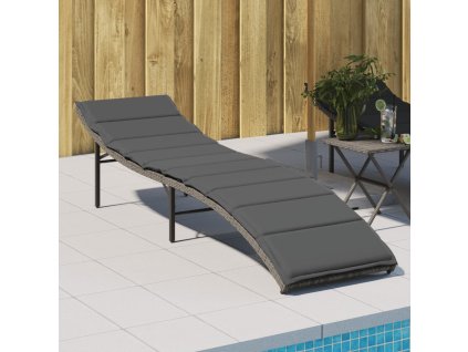 Zahradní lehátko s poduškou šedé 55 x 199 x 50 cm polyratan 368247