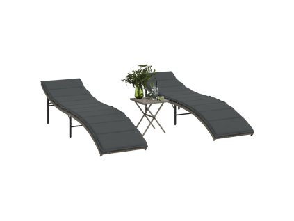 Zahradní lehátka 2 ks se stolkem šedá polyratan 368253